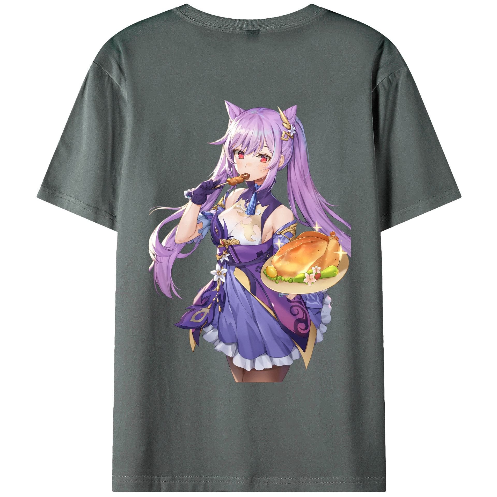 げんし神 刻晴 こくせい genshin Kokusei 綿100％ メンズ半袖Tシャツ（バックプリント） 通気性